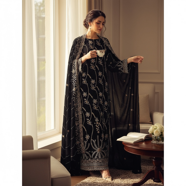 👑 Range Anabiya's RN-101: The 'Noir Regal' Ensemble | Exquisite Hand-Embroidery | Ships Globally