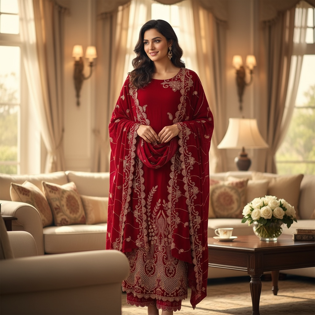 ✨ Range Anabiya Presents: The RN-301 'Ruby Royalty' Velvet | Lavish Hand-Embellished Ensemble