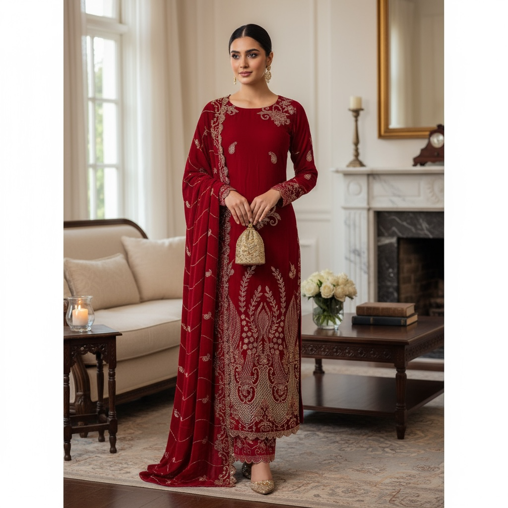 ✨ Range Anabiya Presents: The RN-301 'Ruby Royalty' Velvet | Lavish Hand-Embellished Ensemble